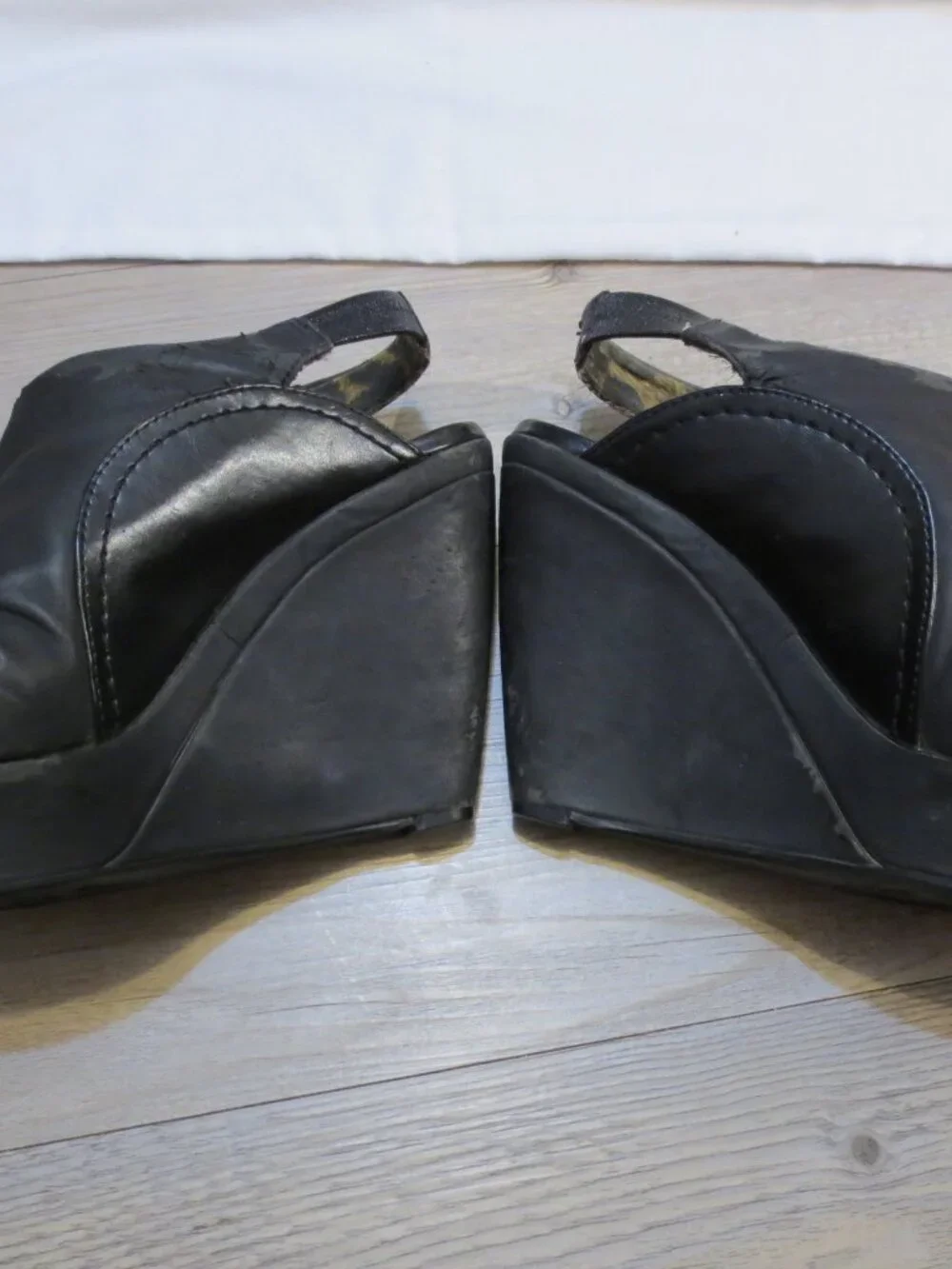 Nicole Miller Vintage Shoes Black Platform Sling Back Peep Toe Wedge Heel - 7.5